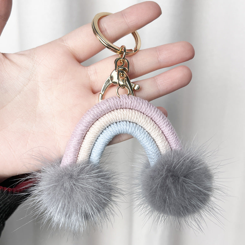 Wholesale Hair Ball Rainbow Cloud Car Keychains