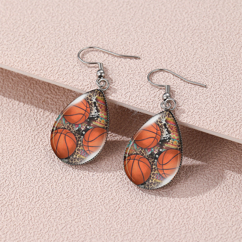 Wholesale Rugby Basketball Time Stone Glass Drop Shaped Earrings