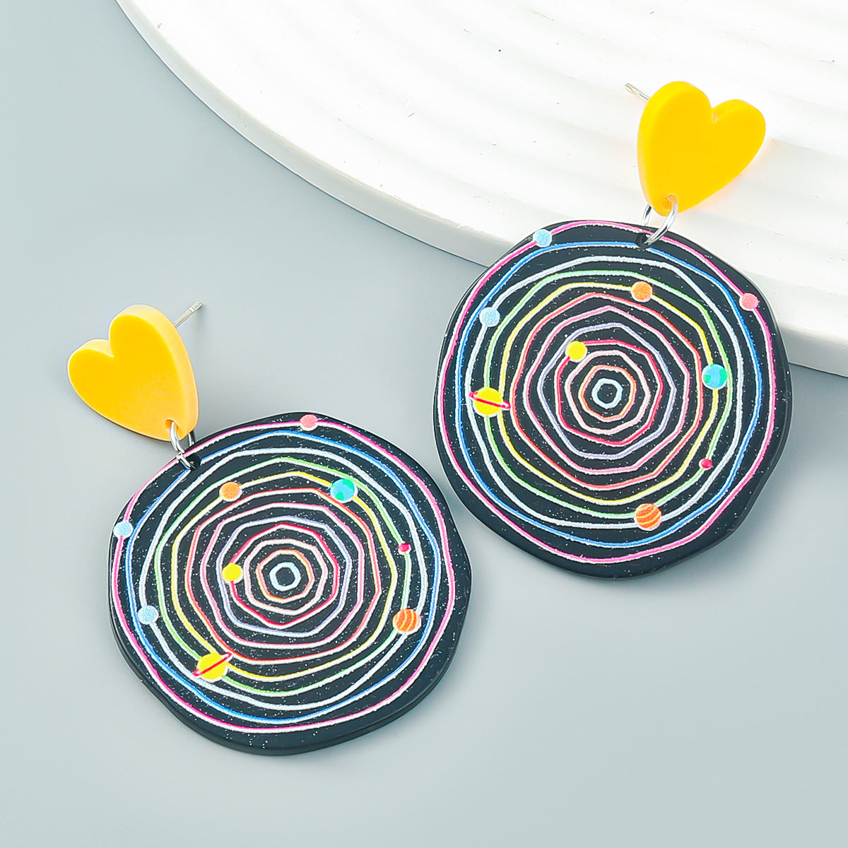 Pendientes De Placa De Ácido Acético Impreso Corazón al por mayor