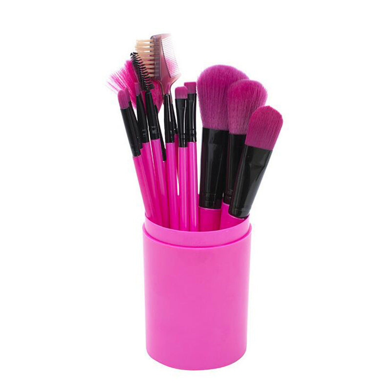 Wholesale of 12 Plastic Round Drum Cosmetic Brush Sets