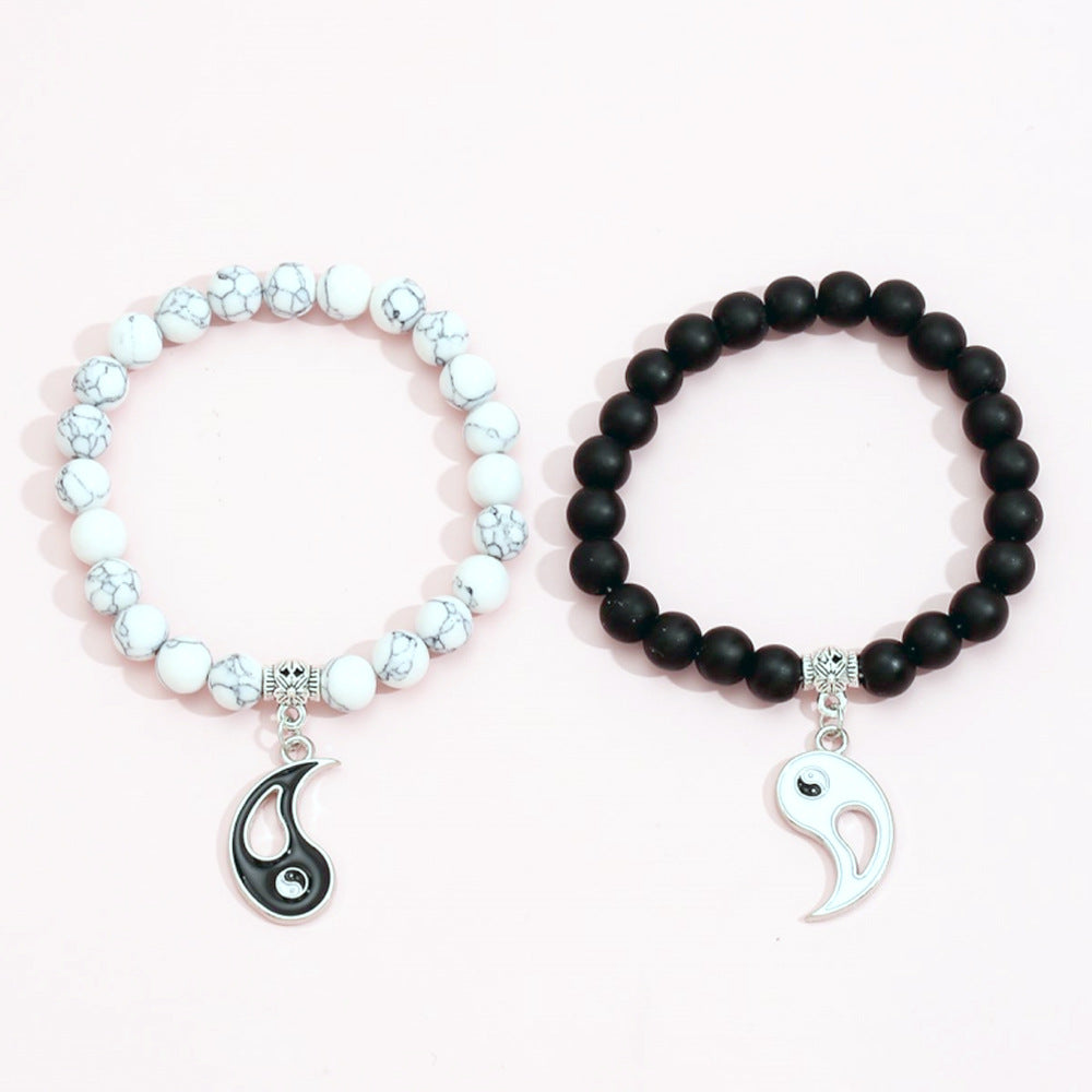 Wholesale Vintage Black & White Stone Alloy Bracelet