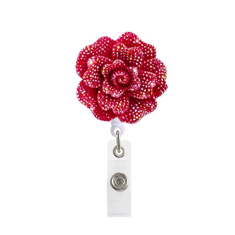 Wholesale Badge Reels Shiny Flowers Acrylic Retractable Keychains
