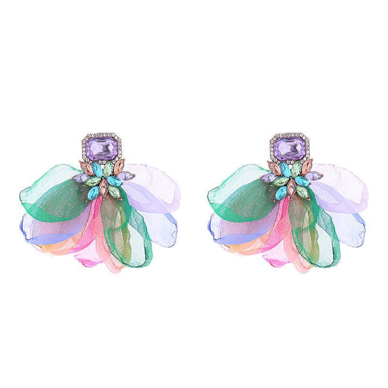 Wholesale Vacation Style Mesh Flower Alloy Earrings