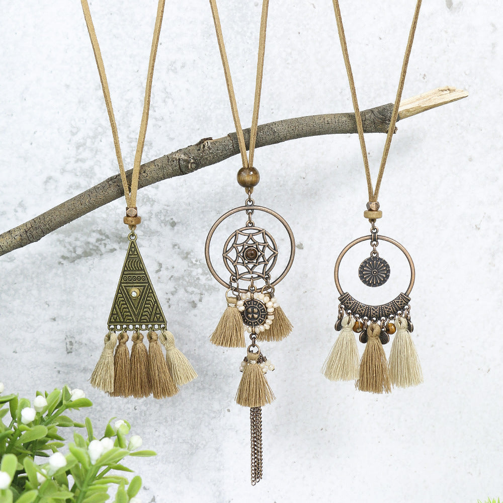 Wholesale Alloy Geometric Handwoven Ethnic Style Tassel Pendant Necklace Set