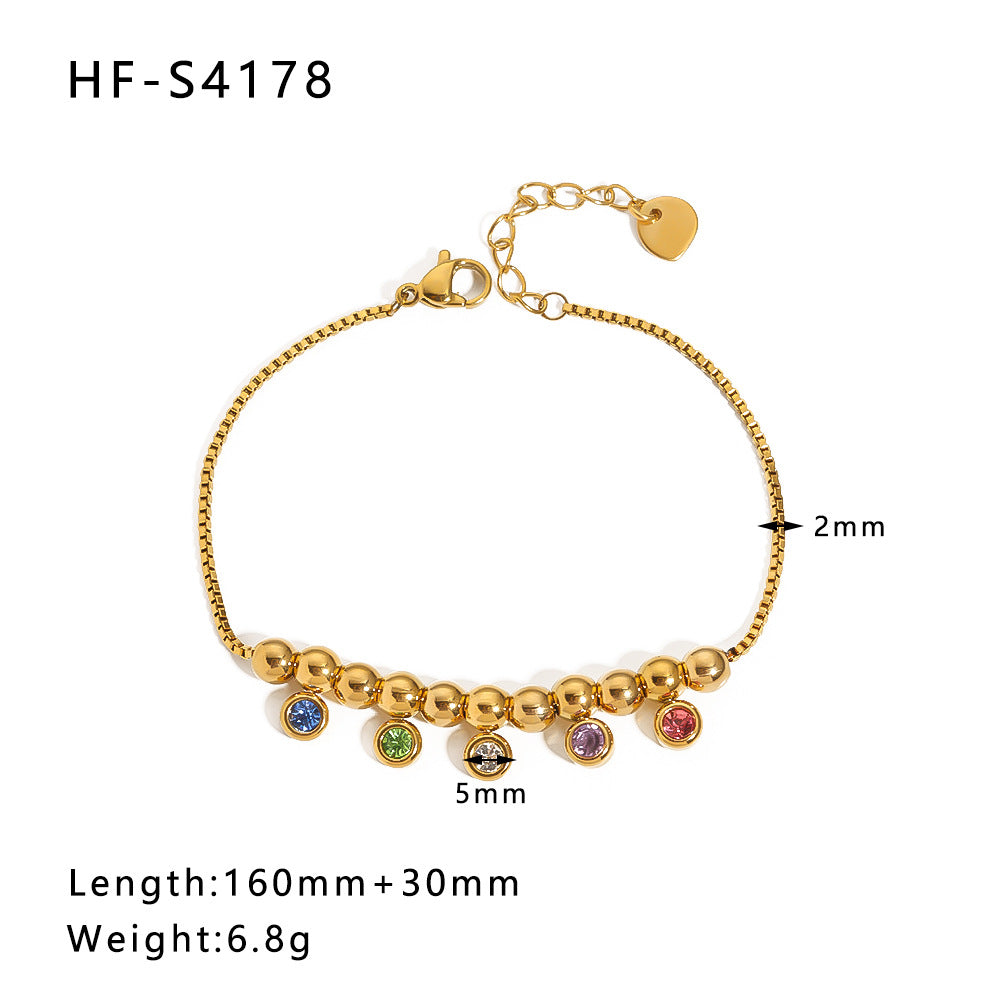 Wholesale Vintage Round Butterfly Natural Stone Zircon Pearl Stainless Steel Bracelet