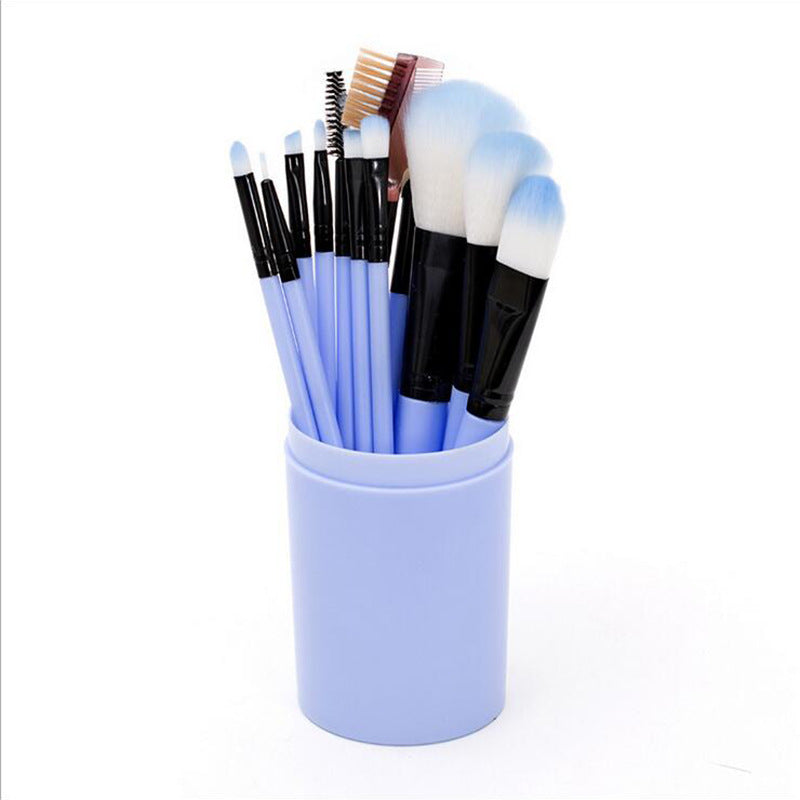 Wholesale of 12 Plastic Round Drum Cosmetic Brush Sets