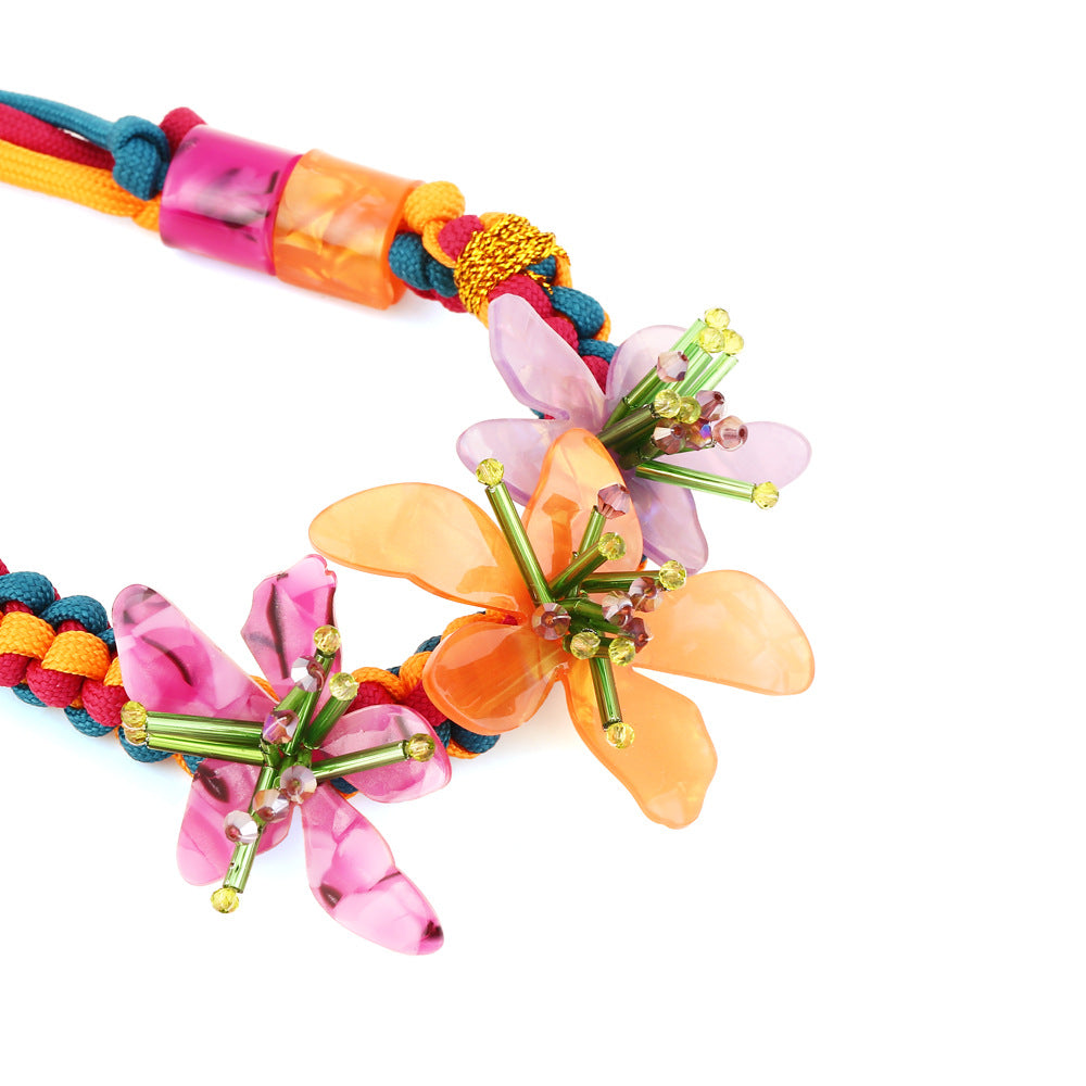 Wholesale Bohemian Beaded Acrylic Flower Necklace