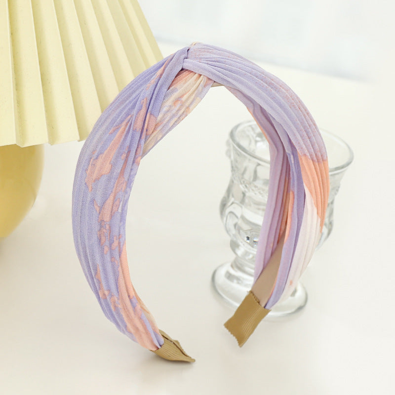 Wholesale Wide Brim Printed Crinkled Fabric Headband