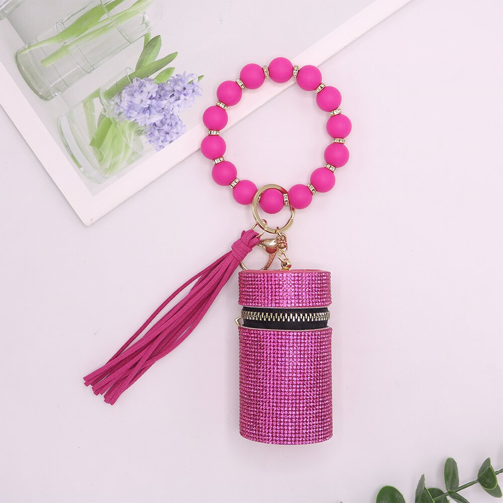 Wholesale Leopard Cow Pattern Leather with Diamond Mouth Red Envelope Silicone Beaded Wrist Keychain