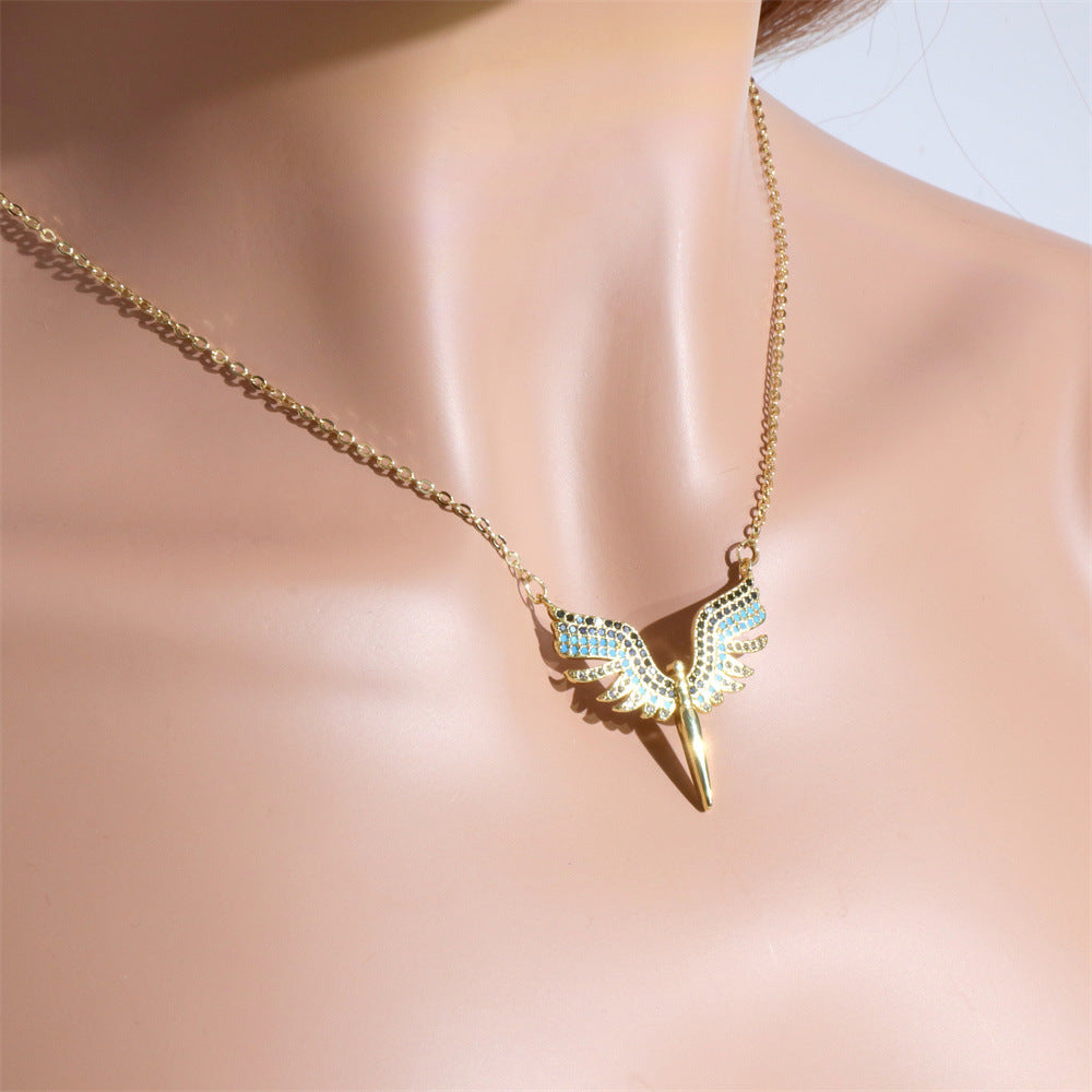 Wholesale Copper Diamond Angel Wings Pendant Creative Necklace