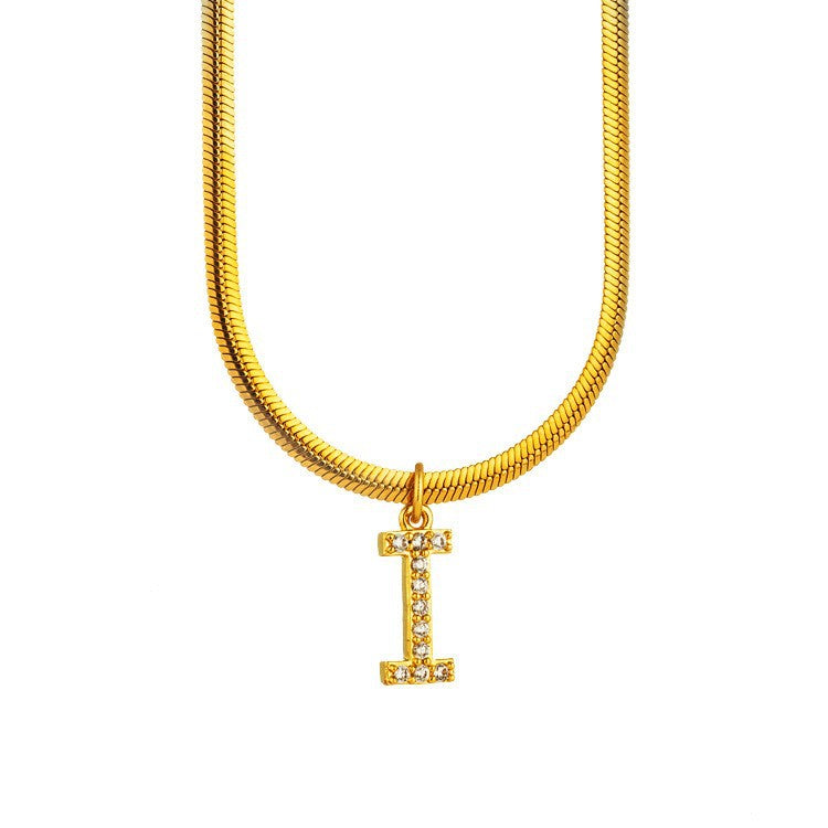 Wholesale Titanium Steel 26 Letters Flat Snake Bone 18K Gold Necklace