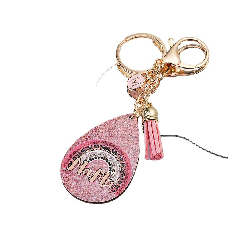 wholesale Metallic Pink Leopard Arch Rainbow Mother's Day Keychain