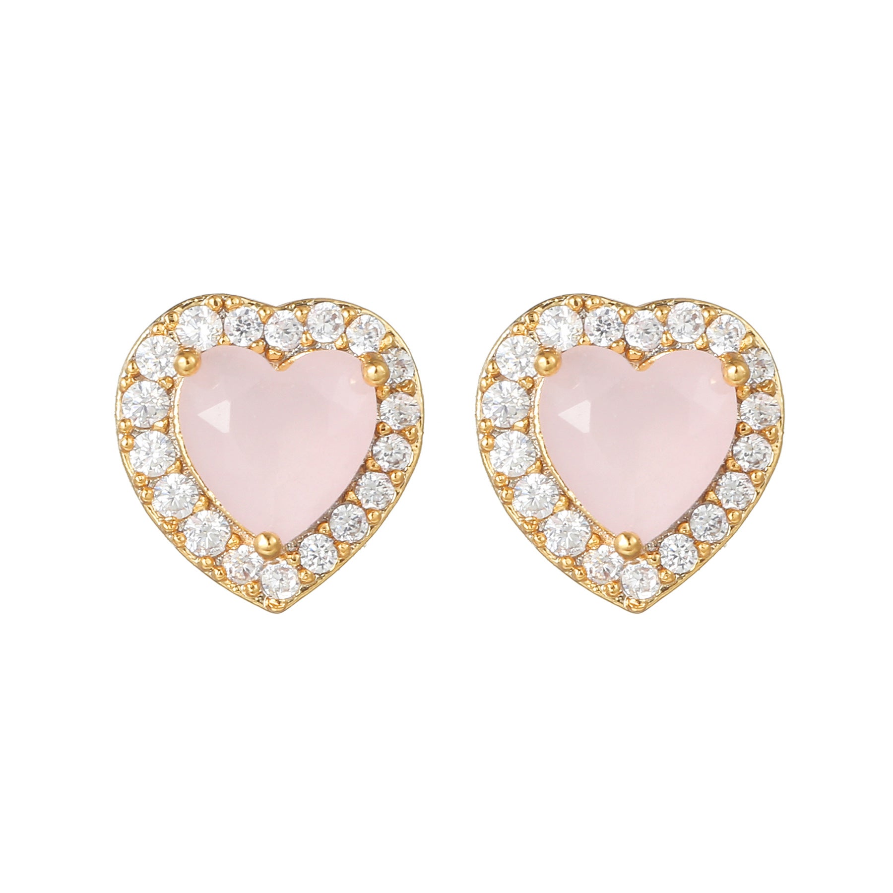 Wholesale Pink Zircon Heart 18k Earrings Copper