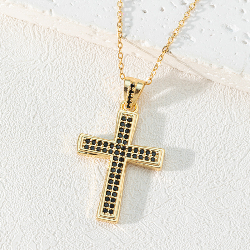 Wholesale Copper Cross Inlaid Zircon Necklace