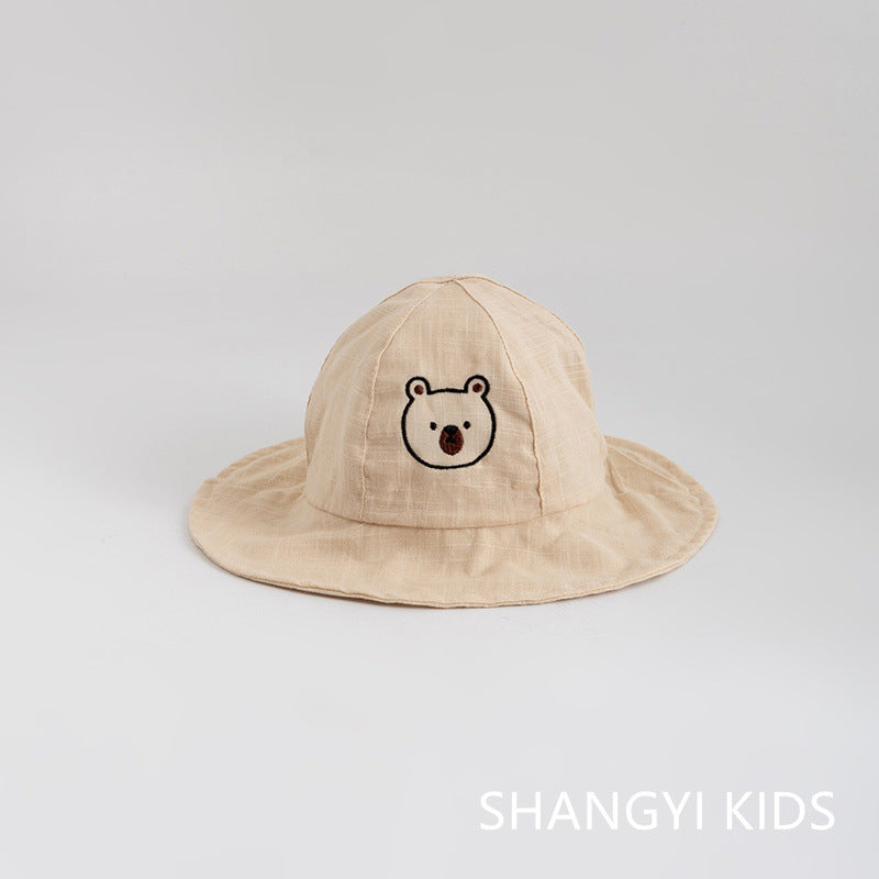 Wholesale Embroidered Bear Head Adjustable Cotton Kids Bucket Hat