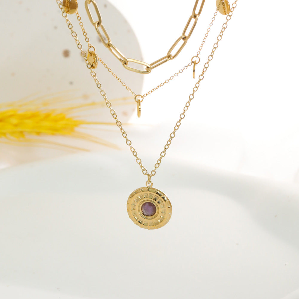 Wholesale 20PCS Natural Stone Titanium Steel Vintage Multi-layered Glitter Necklace