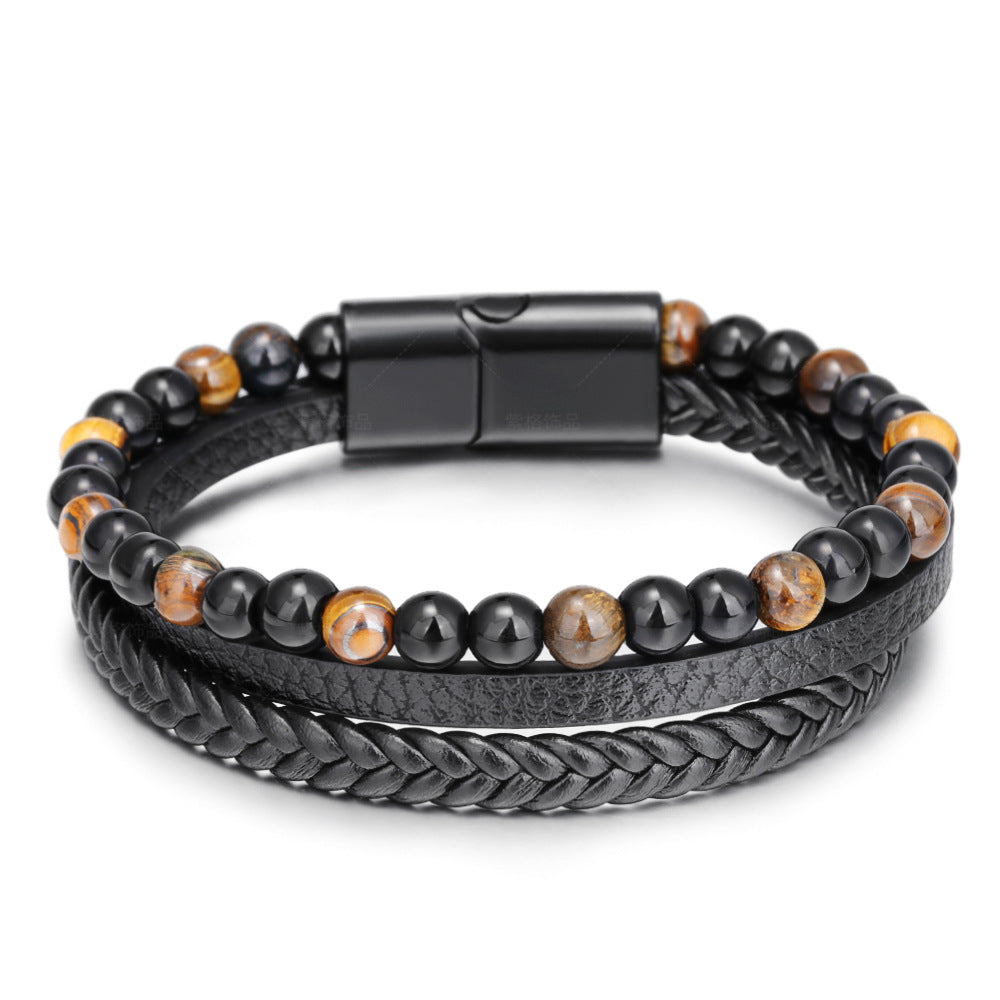 Wholesale Hand Woven Leather Natural Stone Bracelet