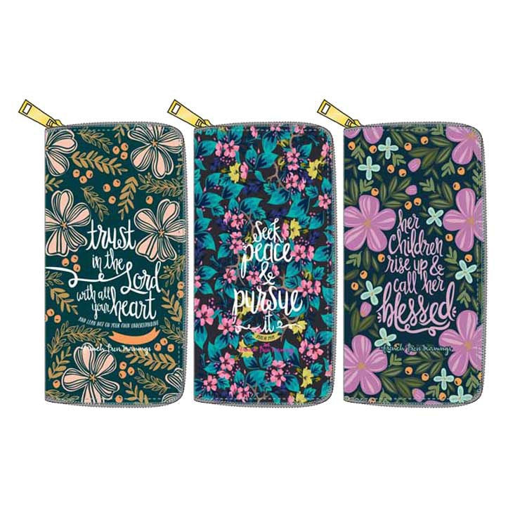 Wholesale Flower PU Long Zipper Wallet