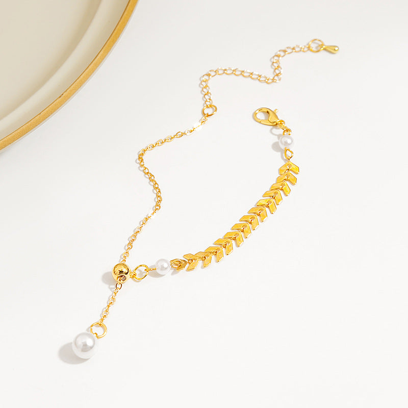 Wholesale French Vintage Pearl Wheat Ear Titanium Steel Bracelet