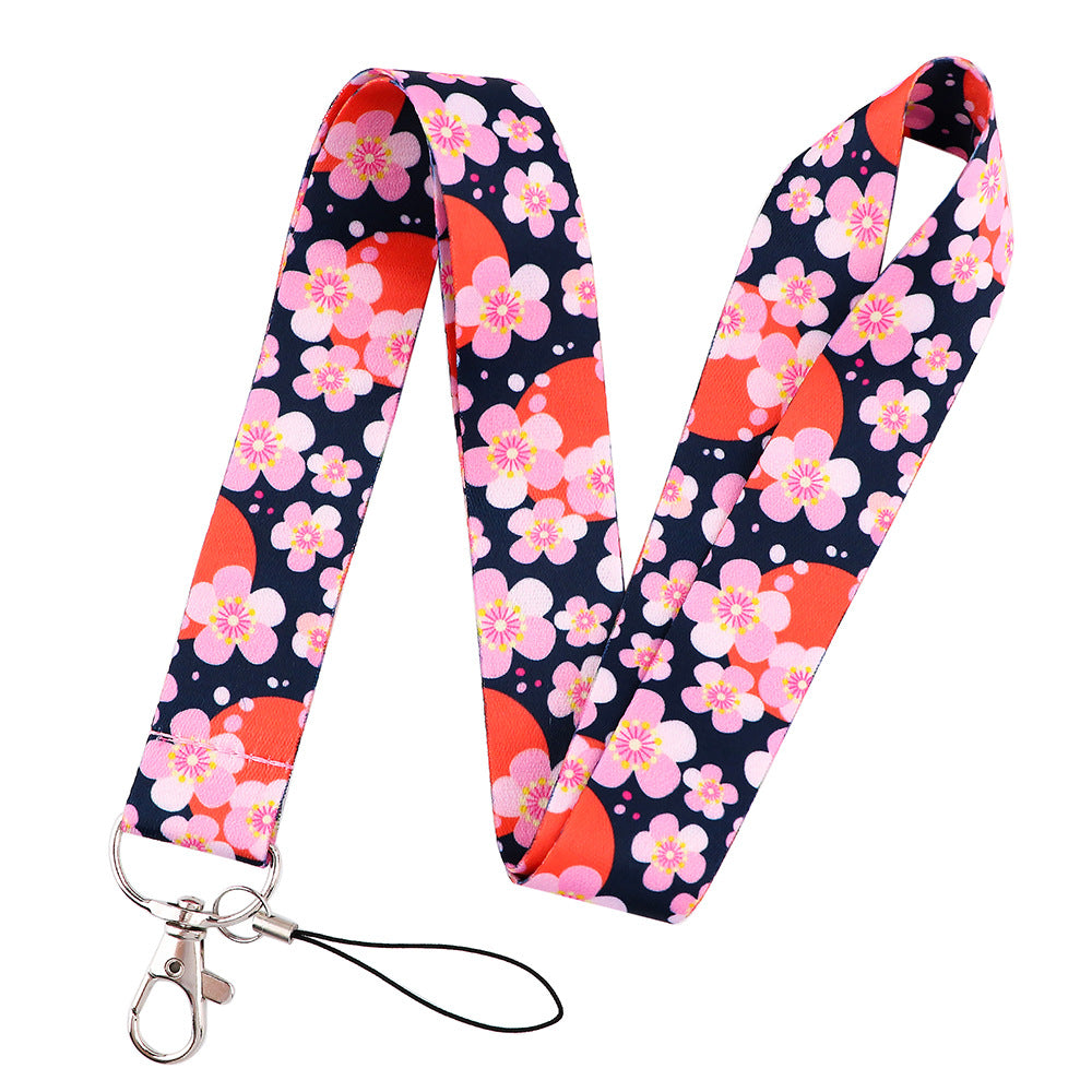 Wholesale 10pcs Polyester Pink Flower Mobile Phone Lanyard Keychain