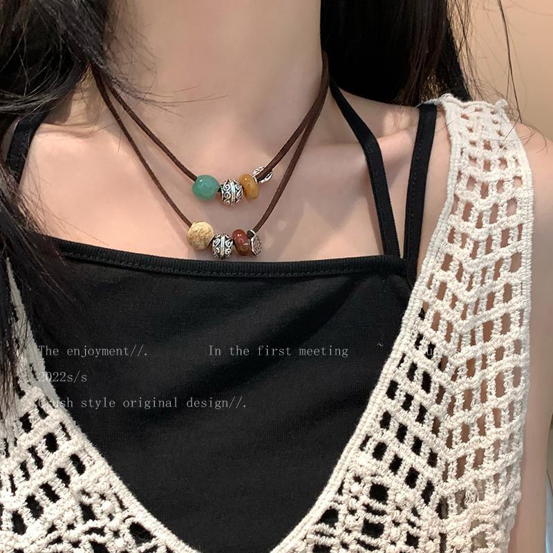 Wholesale Suede Rope Beaded Metal Necklace