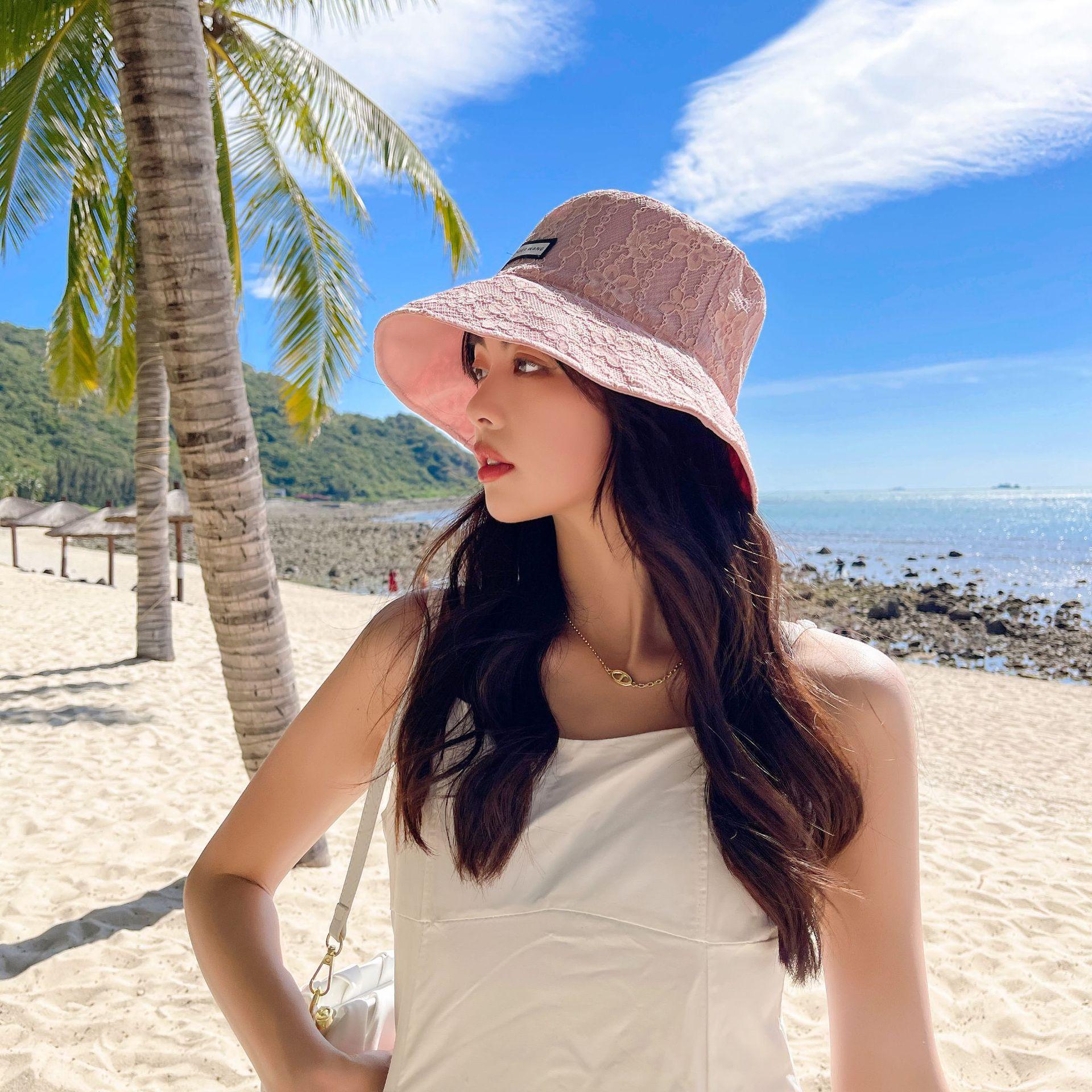 Sombrero de pescador de doble cara con encaje de poliéster y algodón al por mayor para mujer