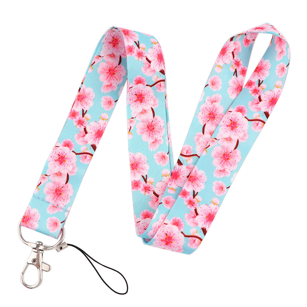 Wholesale 10pcs Polyester Pink Flower Mobile Phone Lanyard Keychain