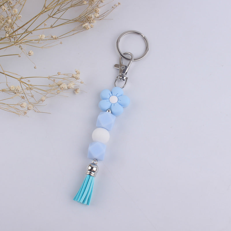 Wholesale Silicone Cartoon Flower Beaded Keychain