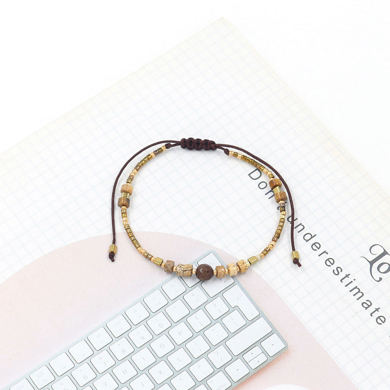 Wholesale Miyuki Rice Beads Handwoven Bohemian Style Gemstone Wax Thread Bracelet