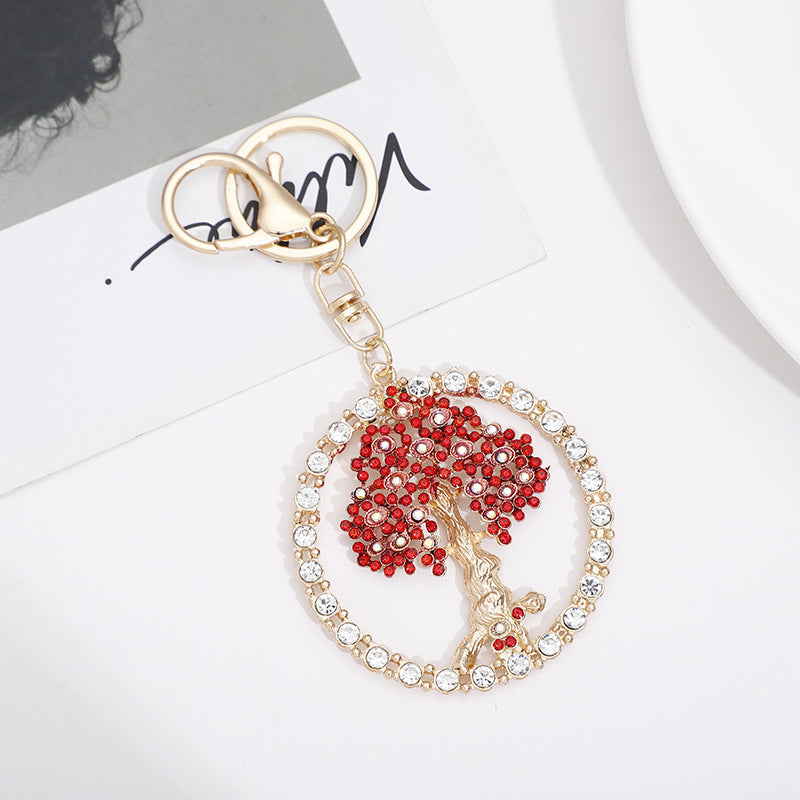 Wholesale Zinc Alloy Color Diamond Hollow Tree of Life Keychain