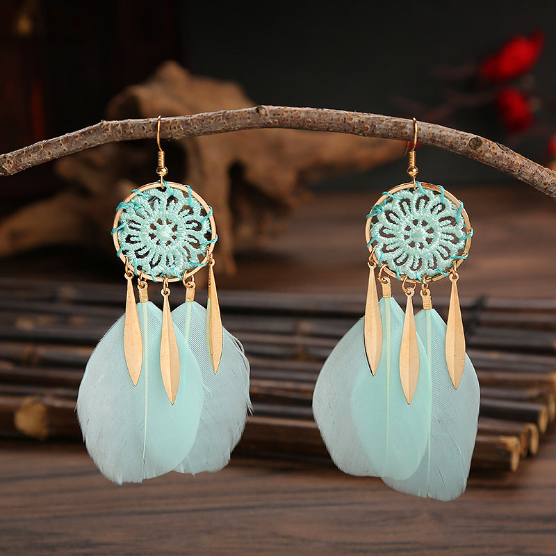 Wholesale Dream Catcher Pattern Feather Alloy Earrings