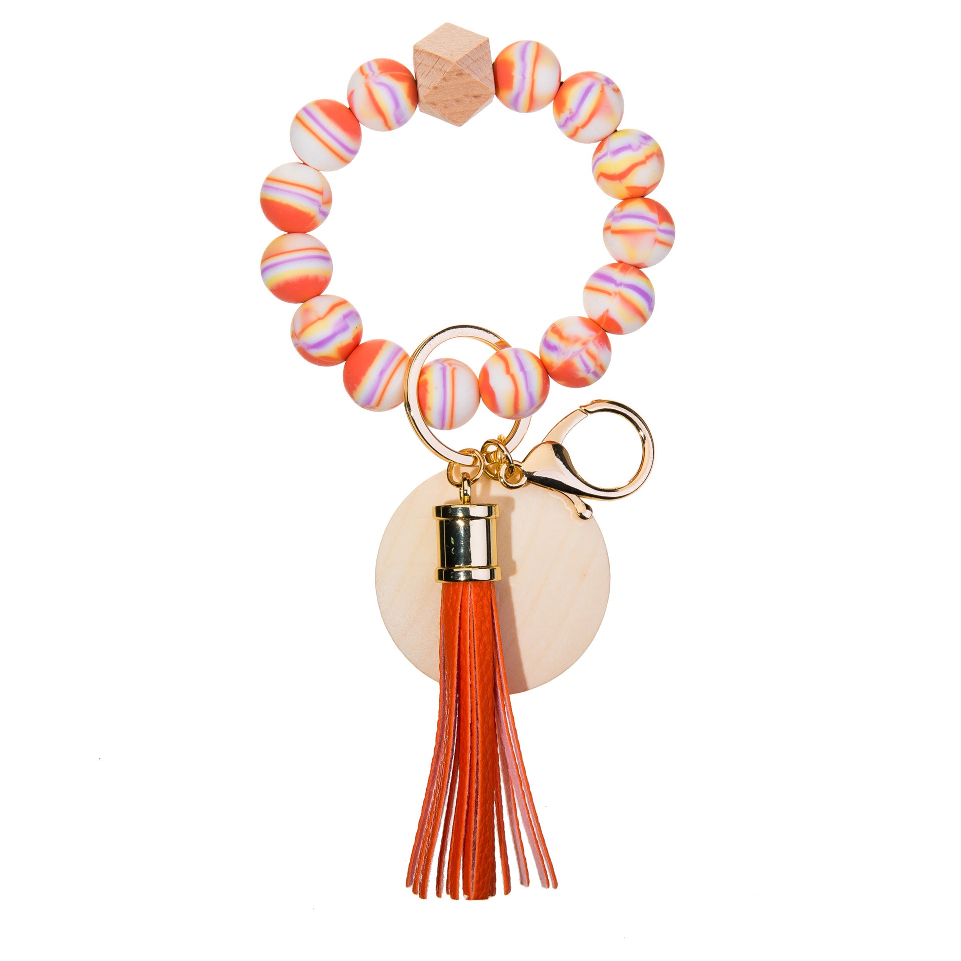 Wholesale Silicone Bead Wood Chip Bracelet Keychain