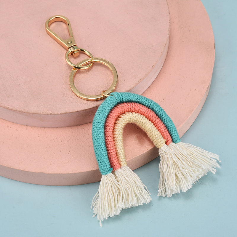 Wholesale Hand Woven Rainbow Tassels Keychains