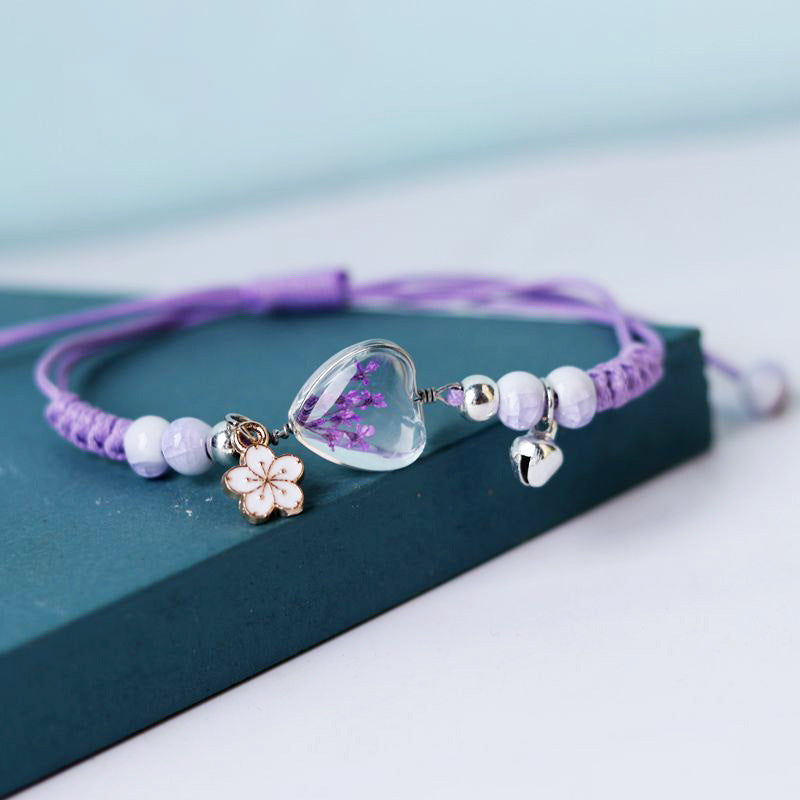 Flores secas al por mayor Love el corazón brazalete en forma de corazón