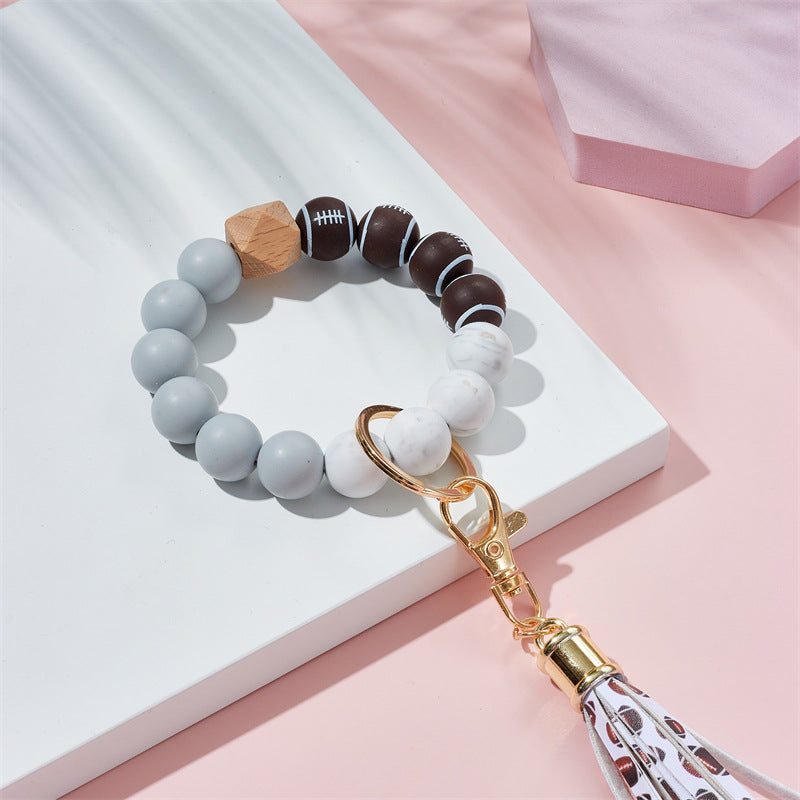 Wholesale basketball, football, rugby Silicone Beaded Wrist Keychain