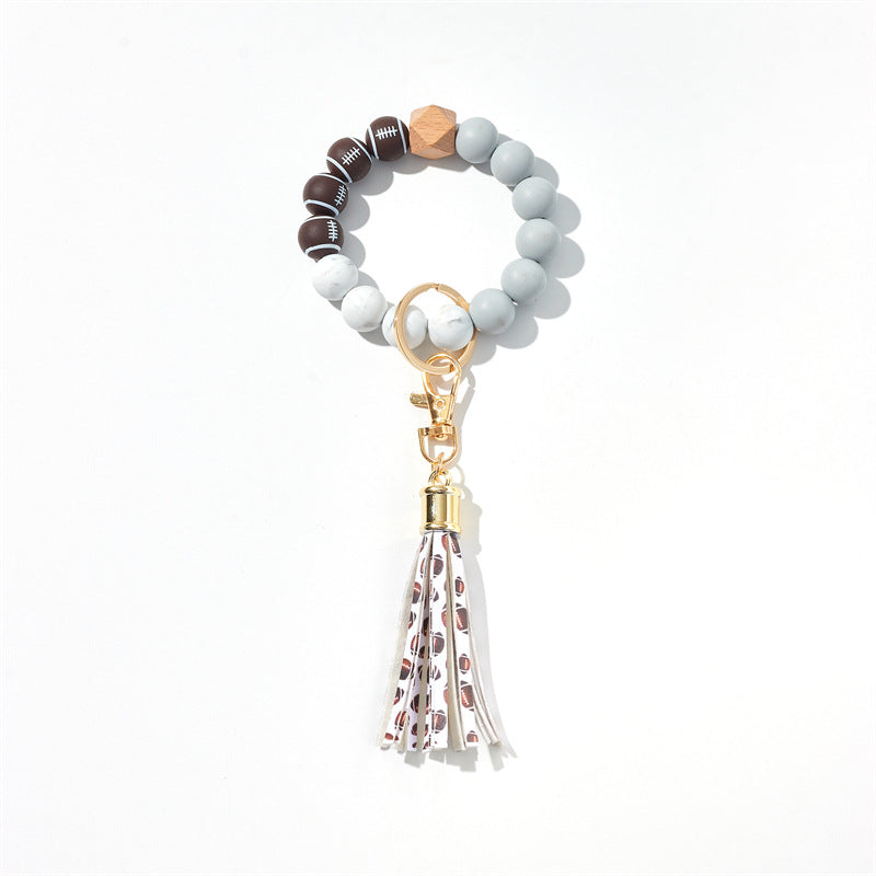 Wholesale basketball, football, rugby Silicone Beaded Wrist Keychain