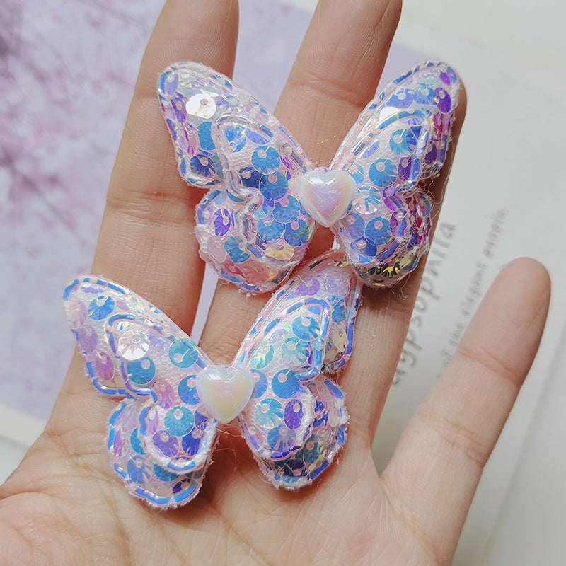 Accesorios para el cabello para niños de mariposa de doble capa con lentejuelas de concha al por mayor