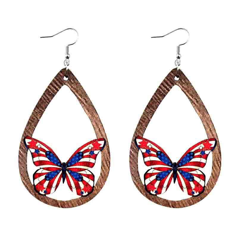 Wholesale Independence Day Flag Wood Earrings