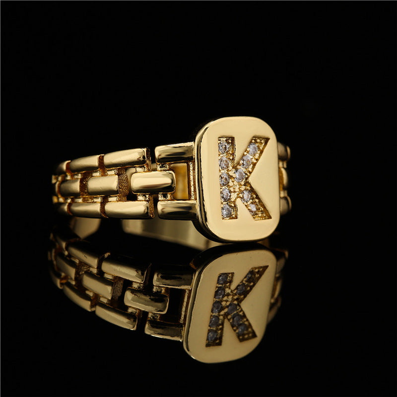 Wholesale Gold Plated 26 Letters Copper Adjustable Rings