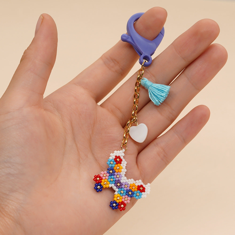 Wholesale Little Yellow Duck Rice Beads Weaving Resin Keychain