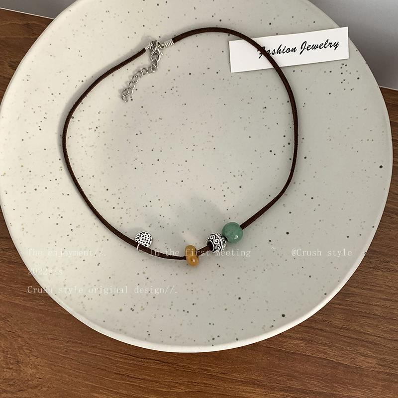 Wholesale Suede Rope Beaded Metal Necklace