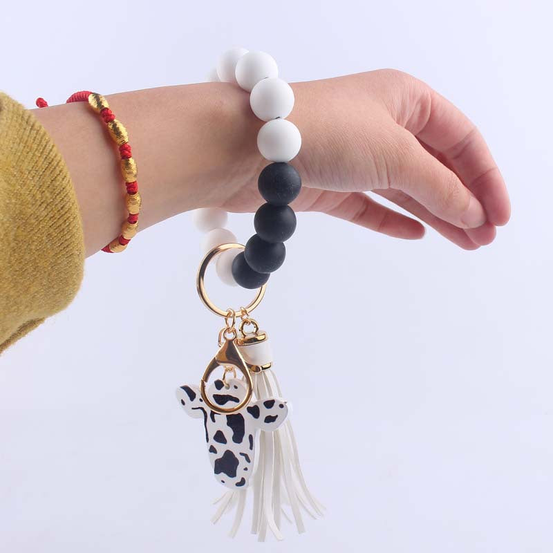 Wholesale Bull Head Western Style Silicone Beaded Wrist Keychains