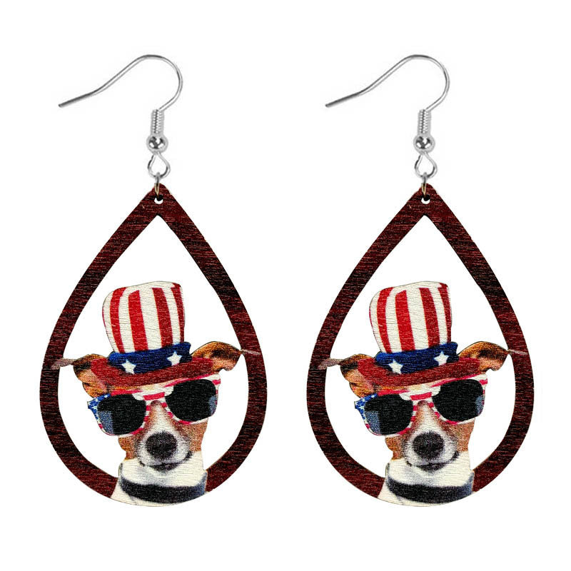 Wholesale Independence Day Flag Wood Earrings