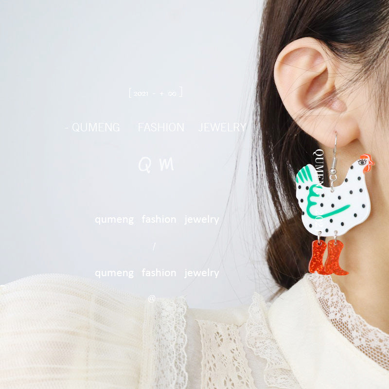 Wholesale Acrylic Quirky Polka Dot Rooster Earrings