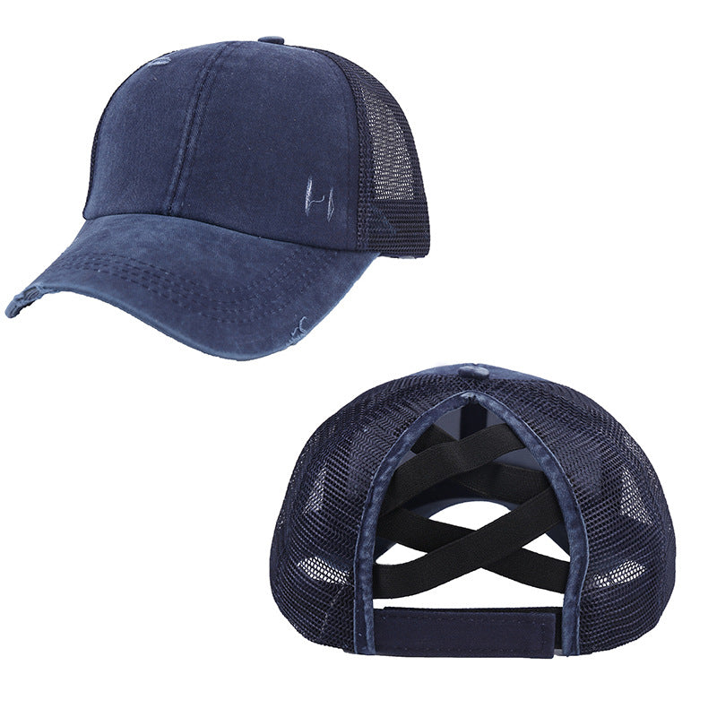 Wholesale Washed Cross Ponytail Cotton Baseball Caps