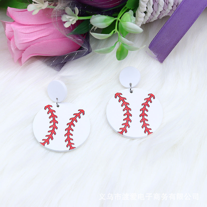 Wholesale Wood Print Basketball Soccer Ear Studs