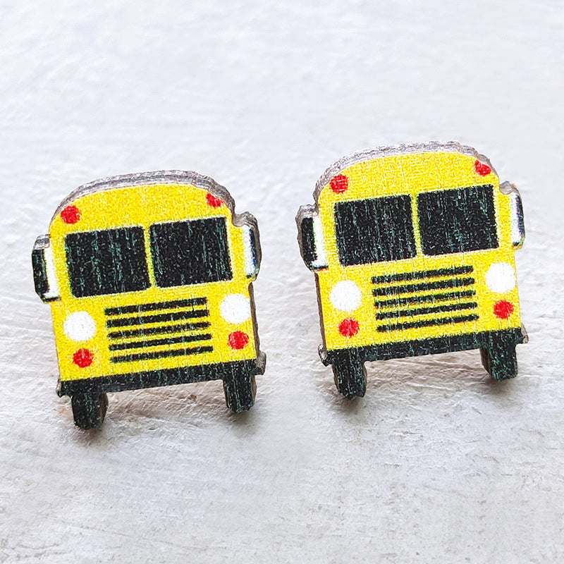 2 parejas al por mayor/paquete Pendientes de madera del día del maestro