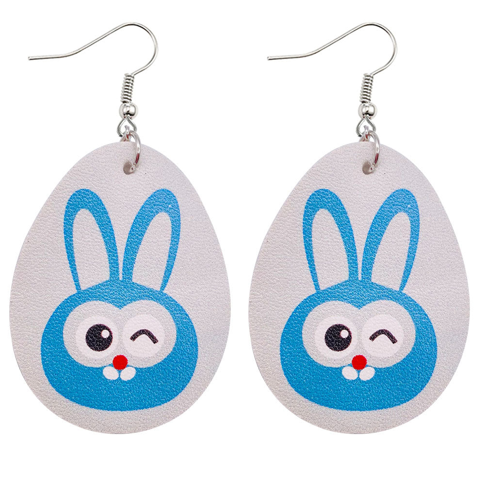 Joyas al por mayor Pendientes de piel sintética con estampado reversible de conejito de Pascua