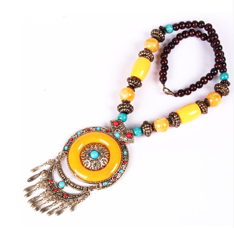 Wholesale Alloy Boho Style Tassel Gem Necklace