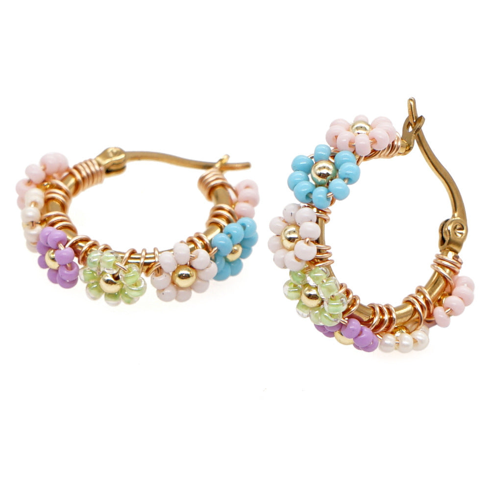 Wholesale Bohemian Daisy Glass Rice Beads Earrings